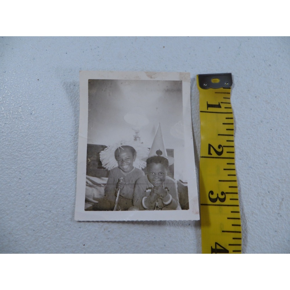 VTG 1940's 1950's African American Kids Halloween Costume Hat B&W Snapshot Photo